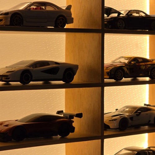 Wooden LED Hot Wheels Diecast Organizers With Light With Acrylic Dust Covers -  Fits 12 Cars ( No cars Included )