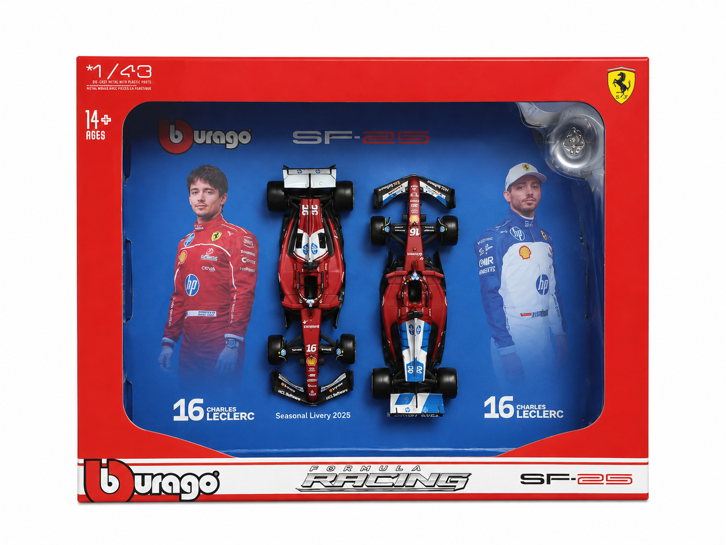 2025 Ferrari SF25 Twin Pack 1:43 Charles Leclerc #16 Bburago Licensed F1 Diecast Scale Model