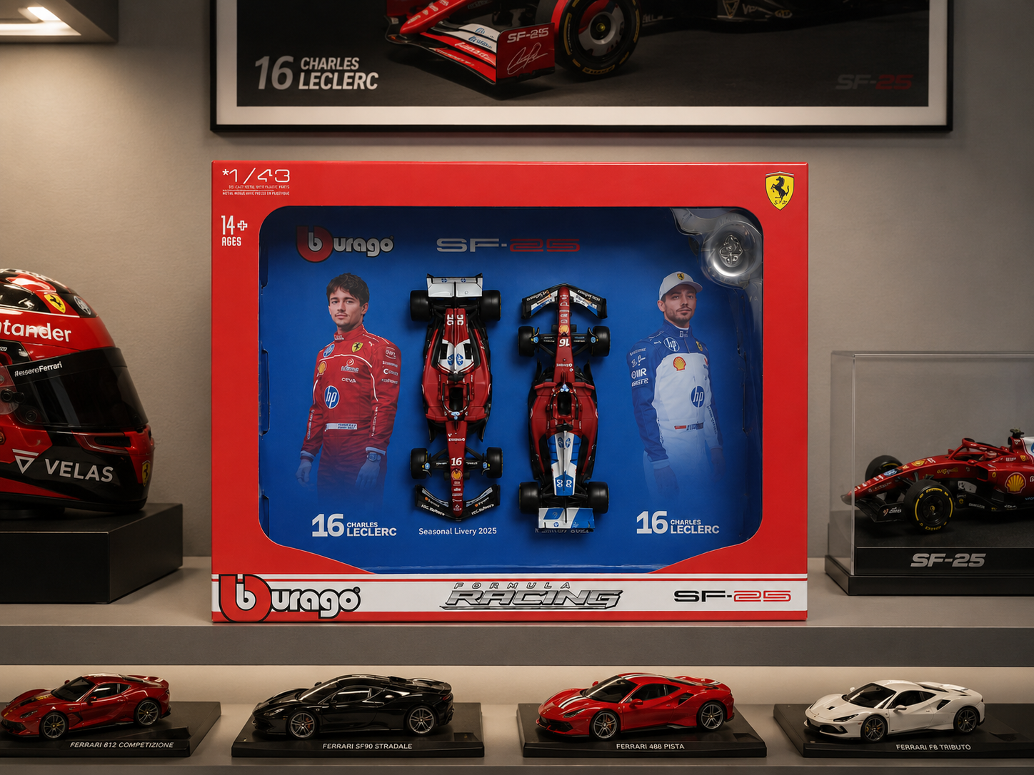 2025 Ferrari SF25 Twin Pack 1:43 Charles Leclerc #16 Bburago Licensed F1 Diecast Scale Model