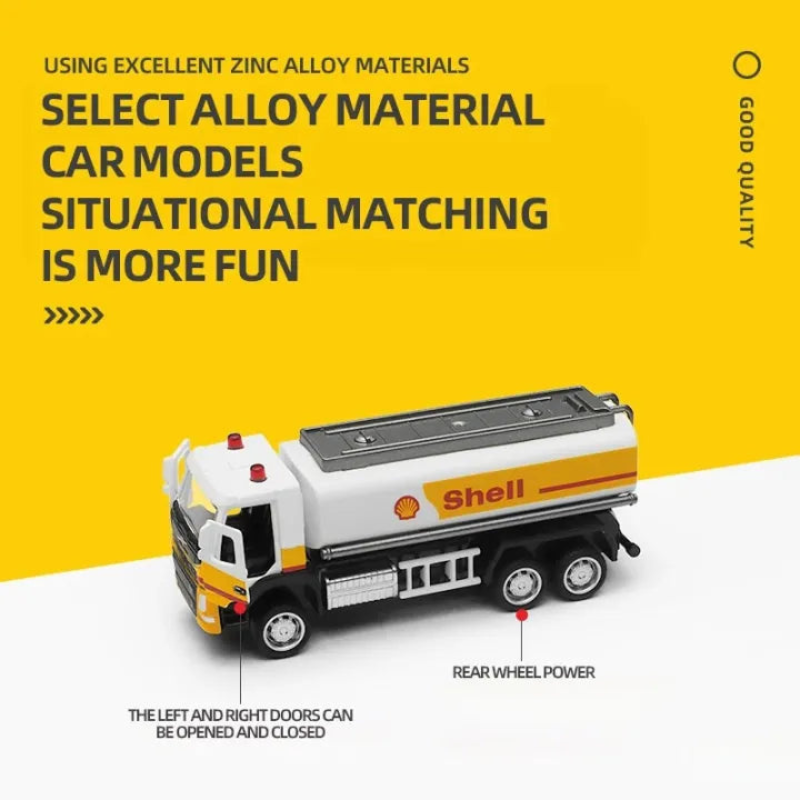 CCA Shell Gas Station Assembly Playset with Nissan GT-R & Shell Oil Tanker|Diorama