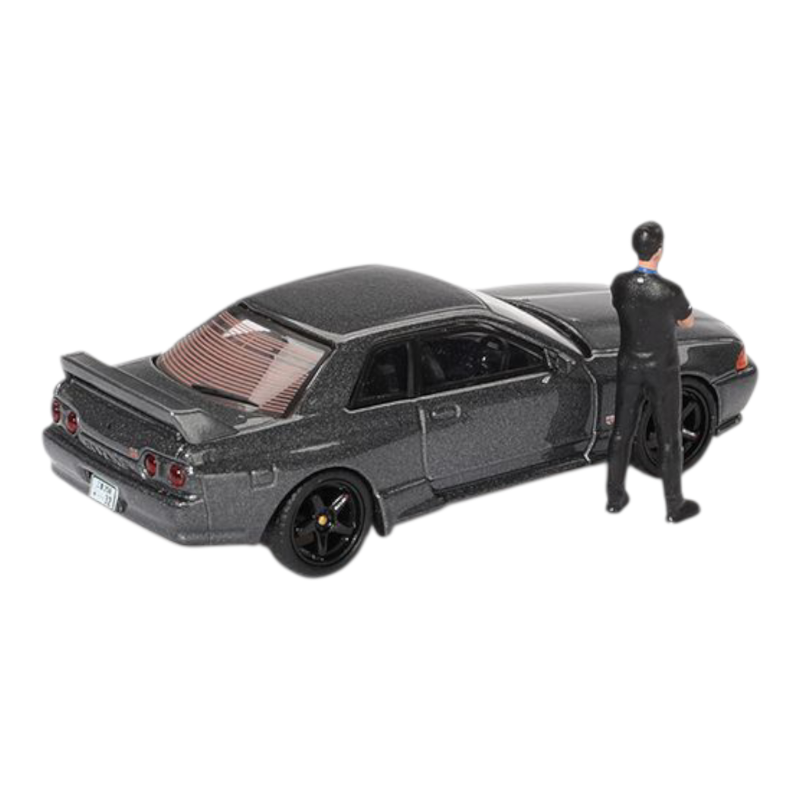 Mini GT Imported Nissan Skyline GT-R (R32) Gun Metal with Figurine | Premium Die-Cast Model Car
