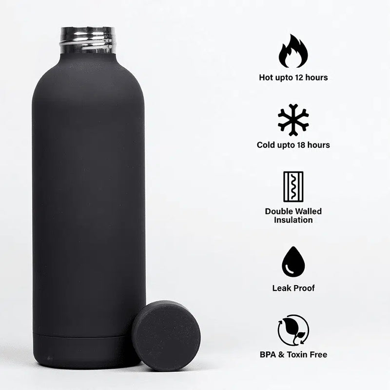 Personalised Cool Insulated Bottle 500 Ml Name Engraved - Black