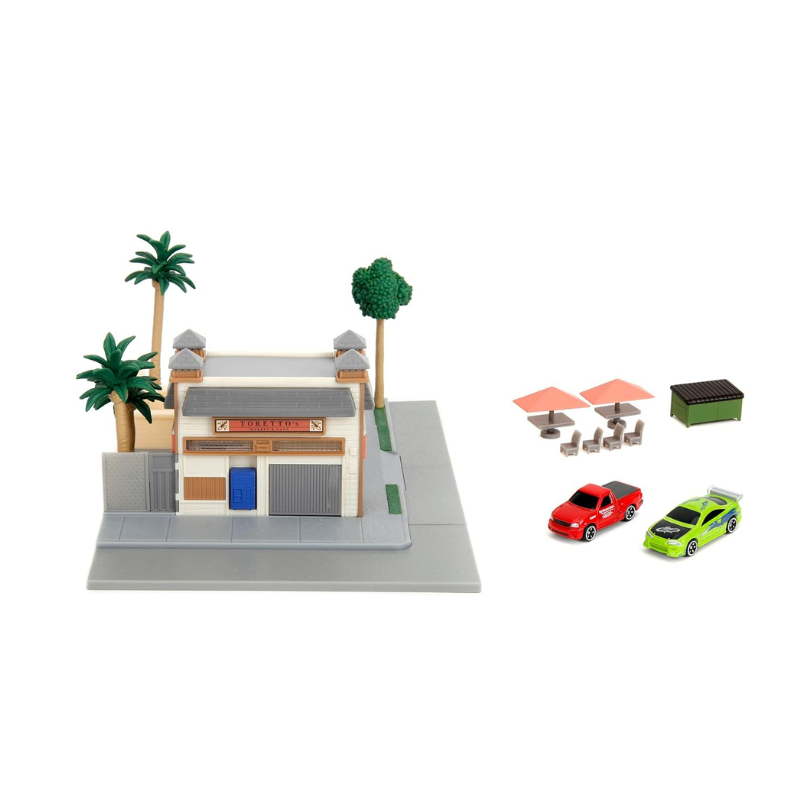Jada Fast & Furious Nano Scene Toretto's Market & Cafe Diorama with 2 Nano Die-Cast Cars