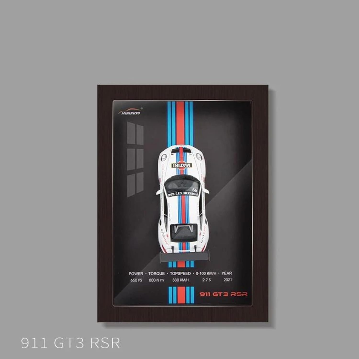 3D Wooden Scale 1:32 Porsche 911 GT3 RSR Diecast Model Car Frame (With Wall Hanging Hook)
