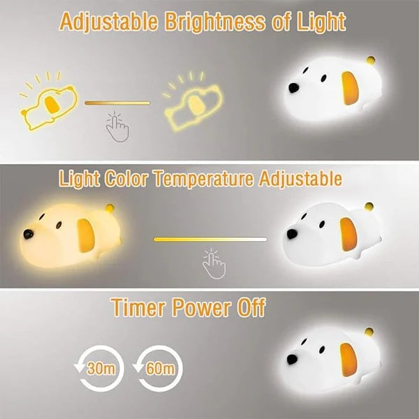 Cute Puppy 3D Silicon RGB Colour-Changing Chargeable Touch Lamp