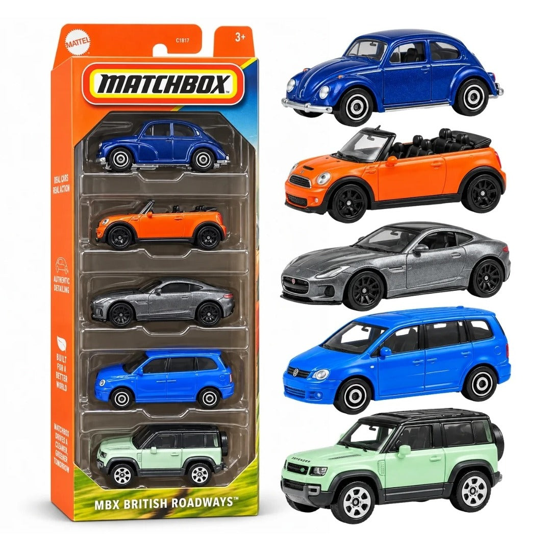 Matchbox Imported MBX British Roadways 5-Pack Diecast Model Cars 1:64 Scale