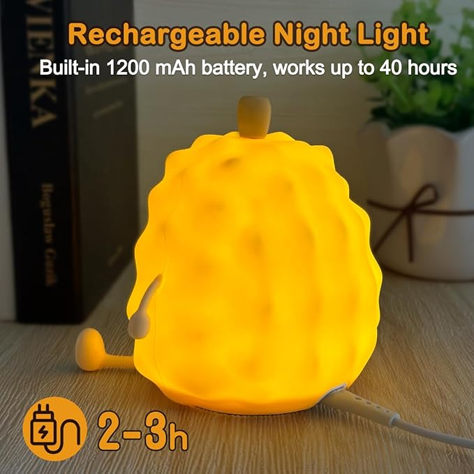 Night Light for Kids, Cute Silicone Durian Nursery Light for Baby Room and Toddler, Rechargeable LED Fruits Decor Nightlight for Girls and Boys, Portable Kawaii Lamp Birthday Gift