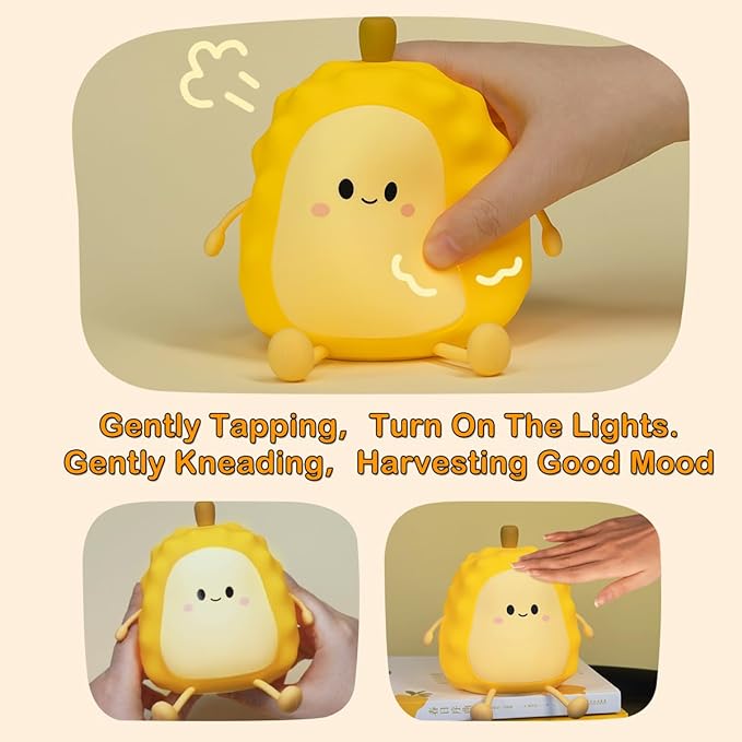 Night Light for Kids, Cute Silicone Durian Nursery Light for Baby Room and Toddler, Rechargeable LED Fruits Decor Nightlight for Girls and Boys, Portable Kawaii Lamp Birthday Gift