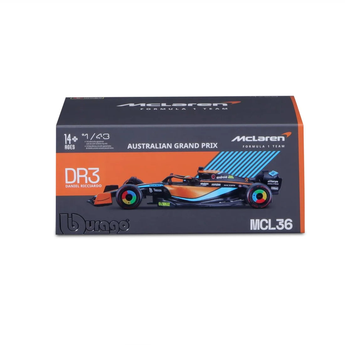 Bburago - 1/43 Diecast Scale Model - Australian Grand Prix McLaren Formula 1 Team 2022 MCL36 #3 Daniel Ricciardo
