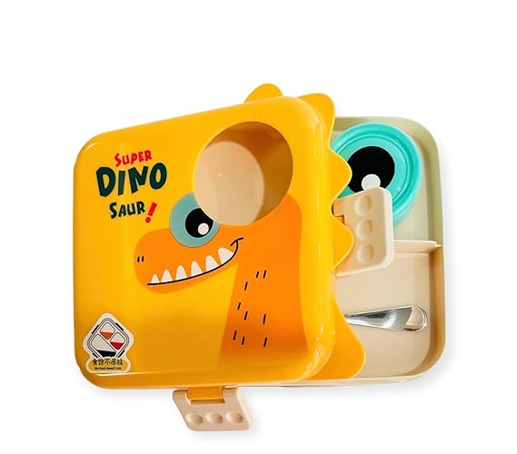 Dinosaur 5 Compartments Stainless Steel Lunch Box with Spoon and Salad Cup