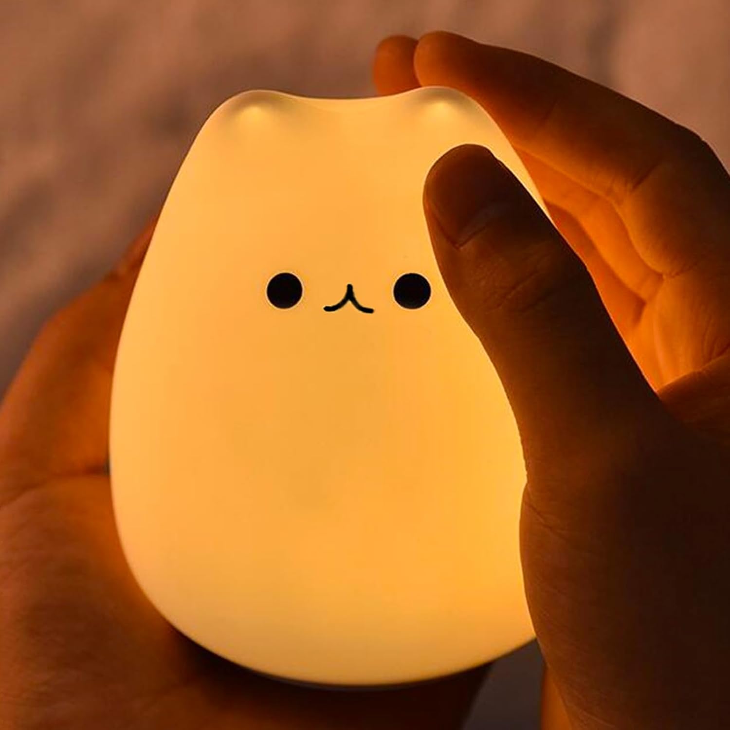 Cat Night Light 7 Colors, Silicone Squishy Cat Lamp, Battery Operated Night Lights, Tap Control, Energy Saving LED Lamp Cute Gifts for Christmas, Nursery Nightlight