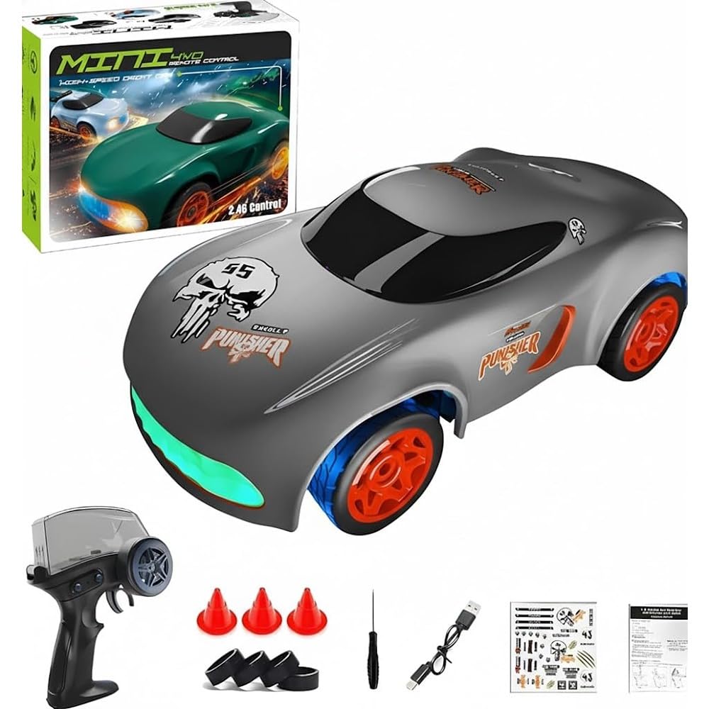 1:64 Mini RC Drift Car with RGB LED Lights | 2.4GHz High-Speed Remote Control Racing Car(Gray))