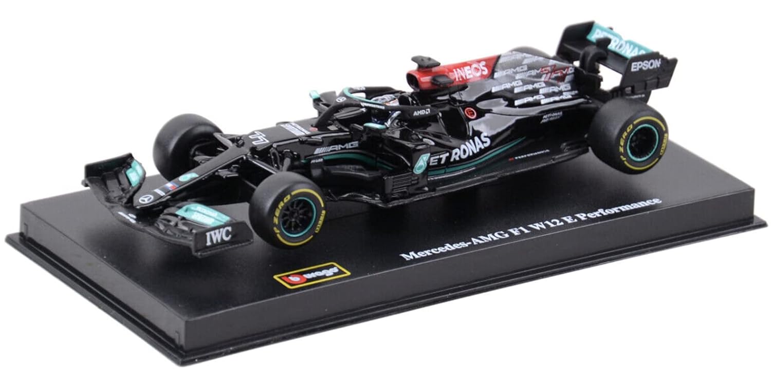 Bburago - 1/43 Scale Model Compatible with Mercedes Compatible with AMG W12 E Performance F1 Racing # 77 Compatible with Valtteri Bottas 2021 (Black)) - (No Cash On Delivery Allowed On This Product