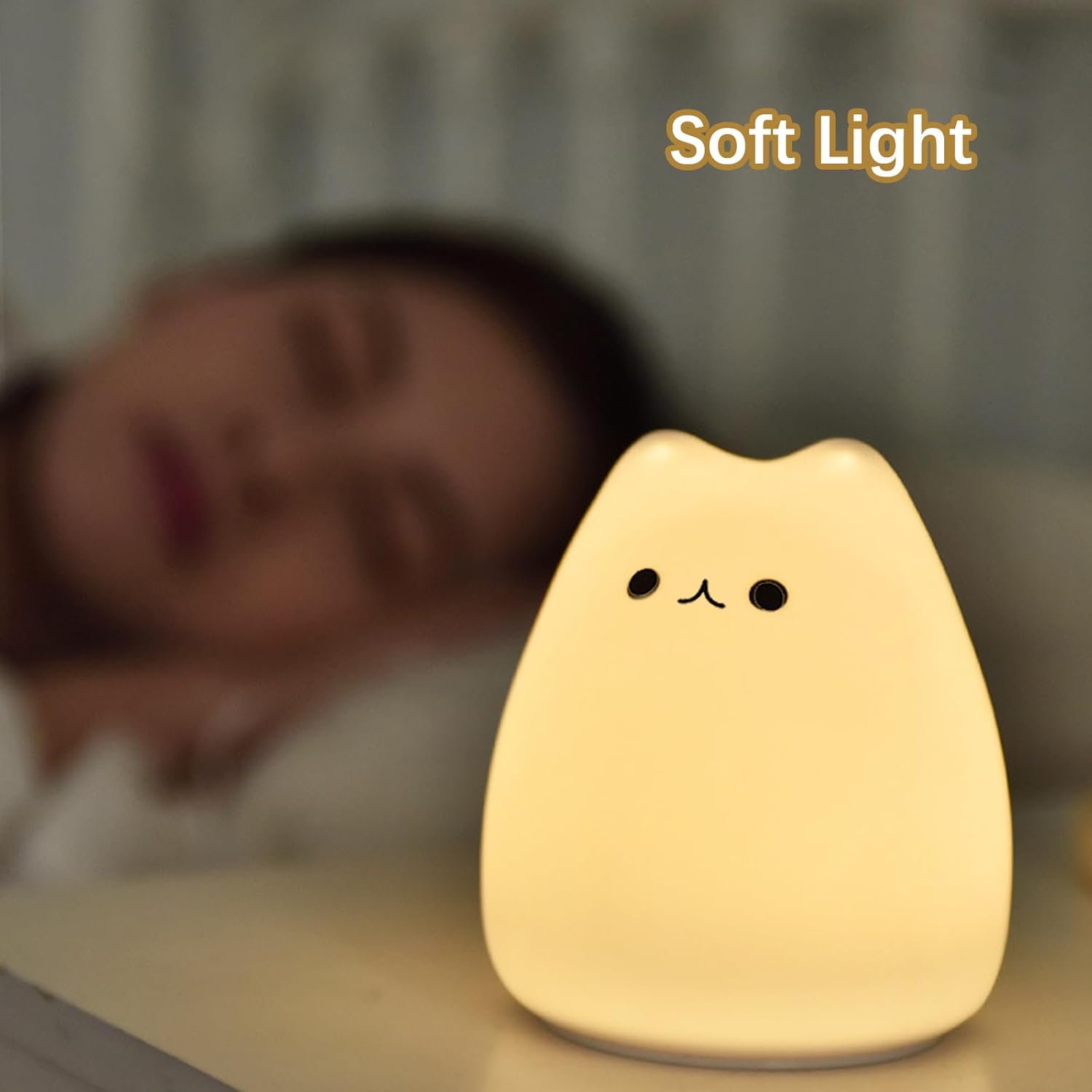 Cat Night Light 7 Colors, Silicone Squishy Cat Lamp, Battery Operated Night Lights, Tap Control, Energy Saving LED Lamp Cute Gifts for Christmas, Nursery Nightlight