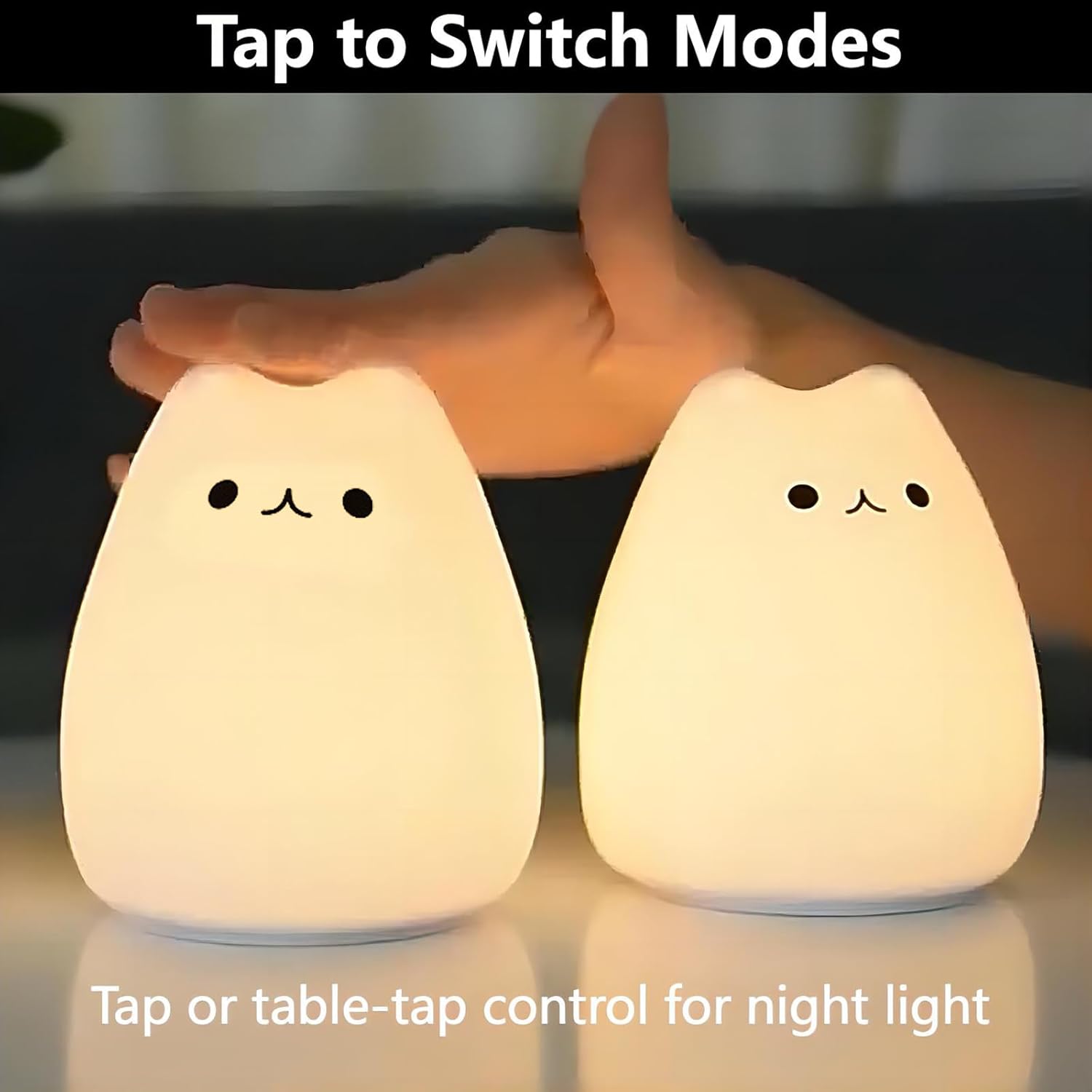 Cat Night Light 7 Colors, Silicone Squishy Cat Lamp, Battery Operated Night Lights, Tap Control, Energy Saving LED Lamp Cute Gifts for Christmas, Nursery Nightlight