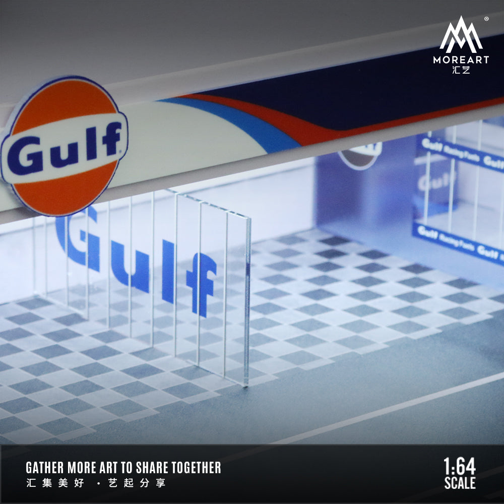 MoreArt Gulf Service Garage Diorama with LED Lighting – 1:64 Scale Display Scene for Diecast Cars