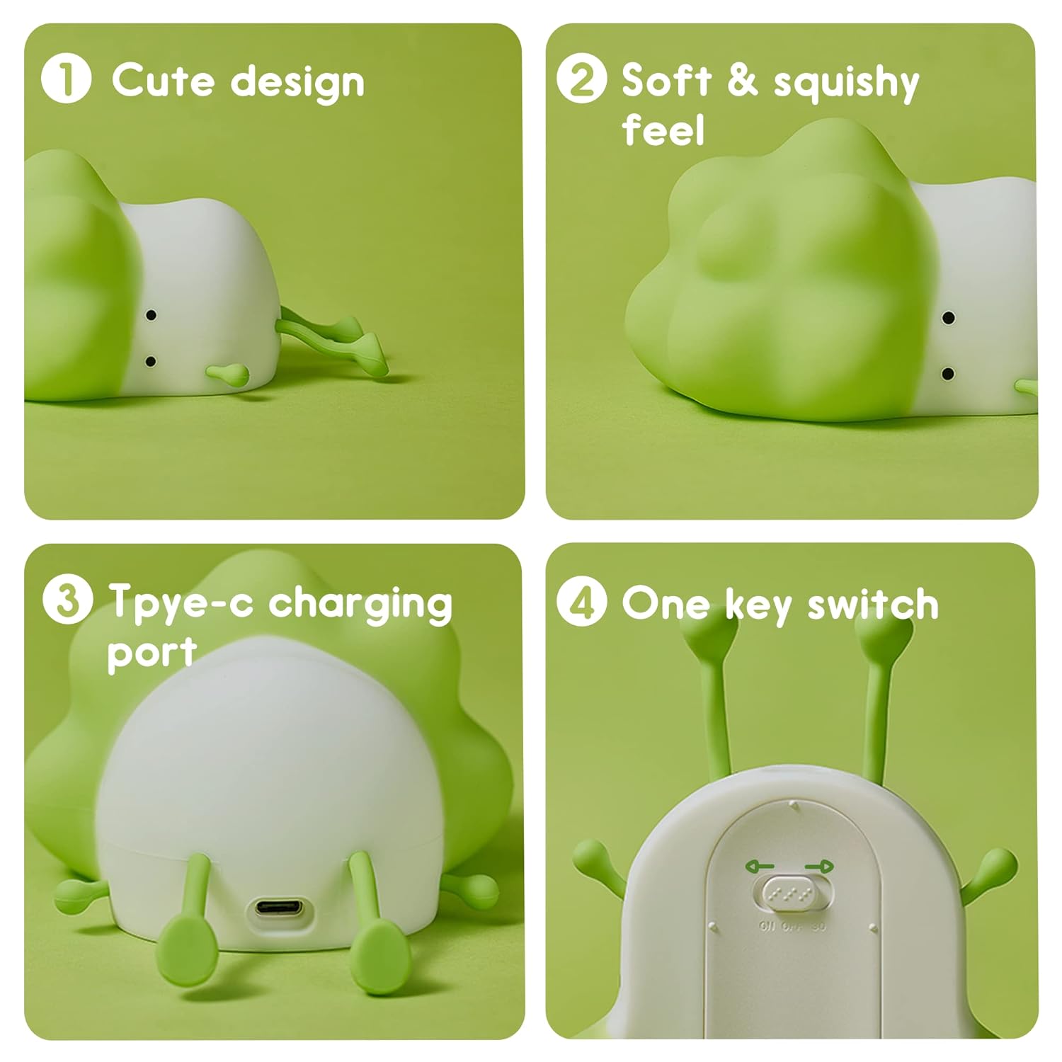 Cute Lying Green Cabbage Colour-Changing 3D Silicon Touch Lamp - USB Chargeable