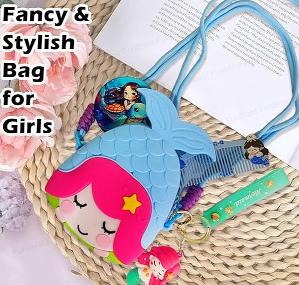 Cute Mermaid Design Combo For Kids With Mirror, Comb and Silicon Keychain (Select From Drop Down Menu)