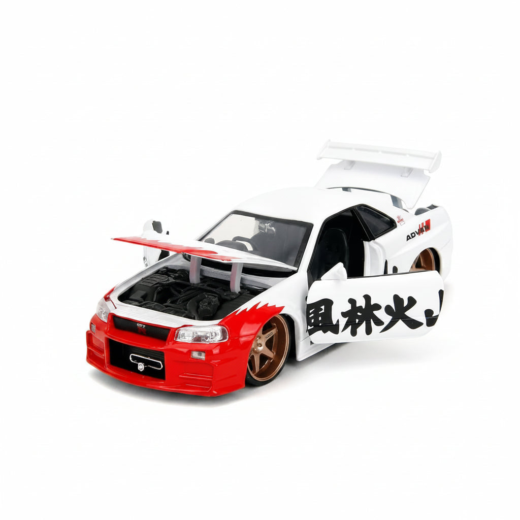 Jada Street Fighter Ryu 2002 Nissan Skyline GT-R (R34) 1:24 Diecast Model Car with Ryu Figure
