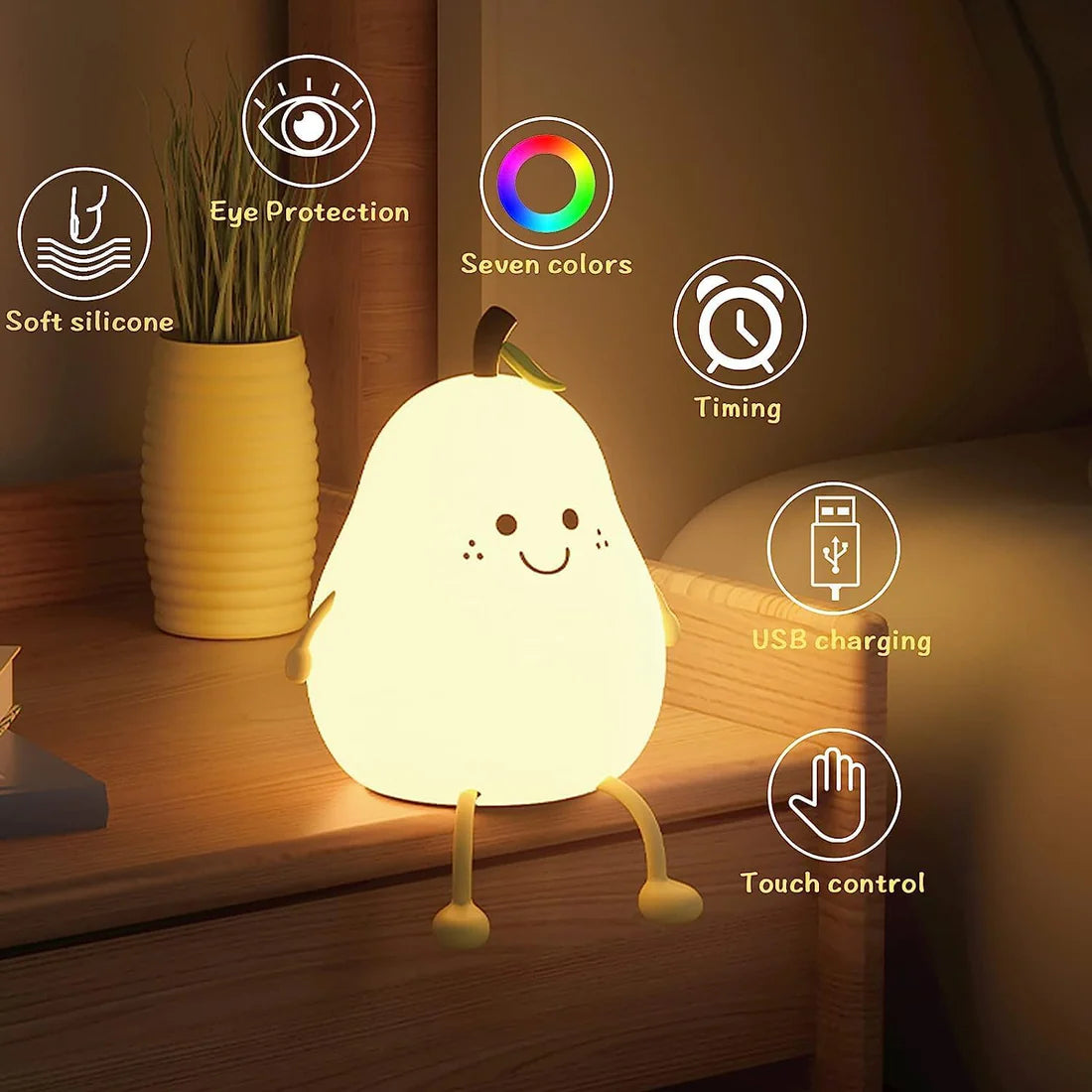 Pear 3D Silicon Colour - Changing Usb Chargeable Lamp