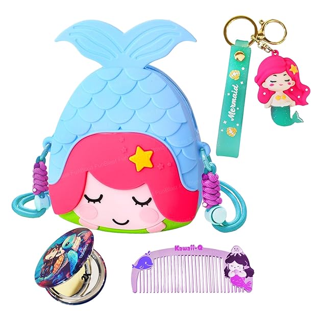 Cute Mermaid Design Combo For Kids With Mirror, Comb and Silicon Keychain (Select From Drop Down Menu)