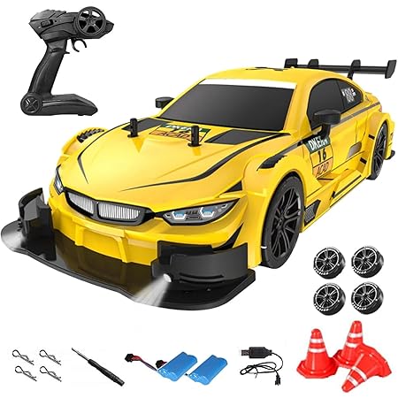 Whoosh DC Future Mega 9 Collection Super-Drift 1:16 Scale 2.4Ghz 4WD High Speed RTR Racing Car 30KM/H with Led Lights, Remote Control , Batteries and Drift Tire - Yellow