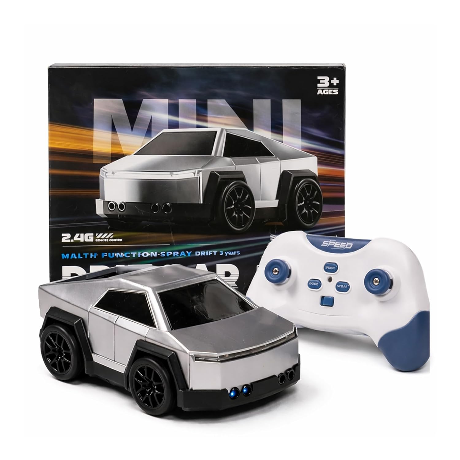Cybertruck Style Mini Remote Control Drift Car with LED Lights & Spray Mist | 2.4GHz Remote Control Toy Car