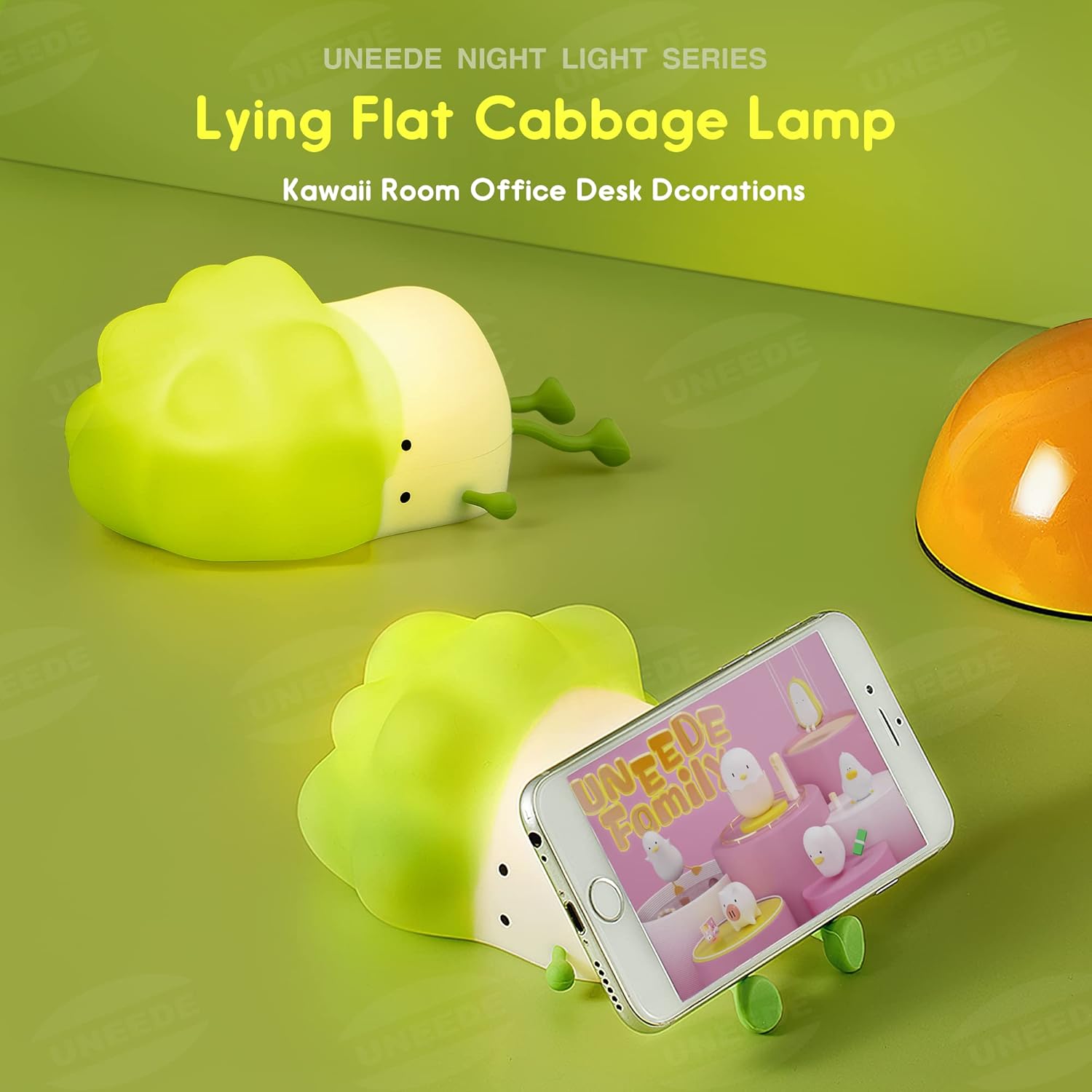 Cute Lying Green Cabbage Colour-Changing 3D Silicon Touch Lamp - USB Chargeable