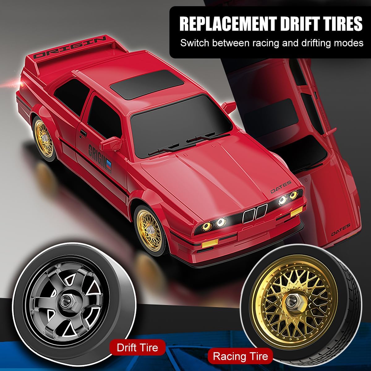 Whoosh Retro Year Drift 1:16 Scale 2.4Ghz 4WD High Speed RTR Racing Car 30KM/H with Neon Led Lights, Remote Control , Batteries and Drift Tire
