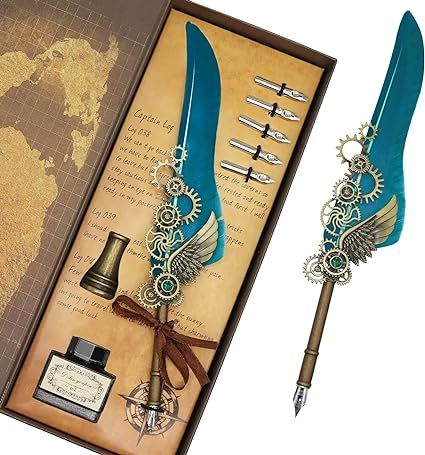 Feather Pen Set of 8 - With Ink, Penholder and Nib - (Select From Drop Down Menu)