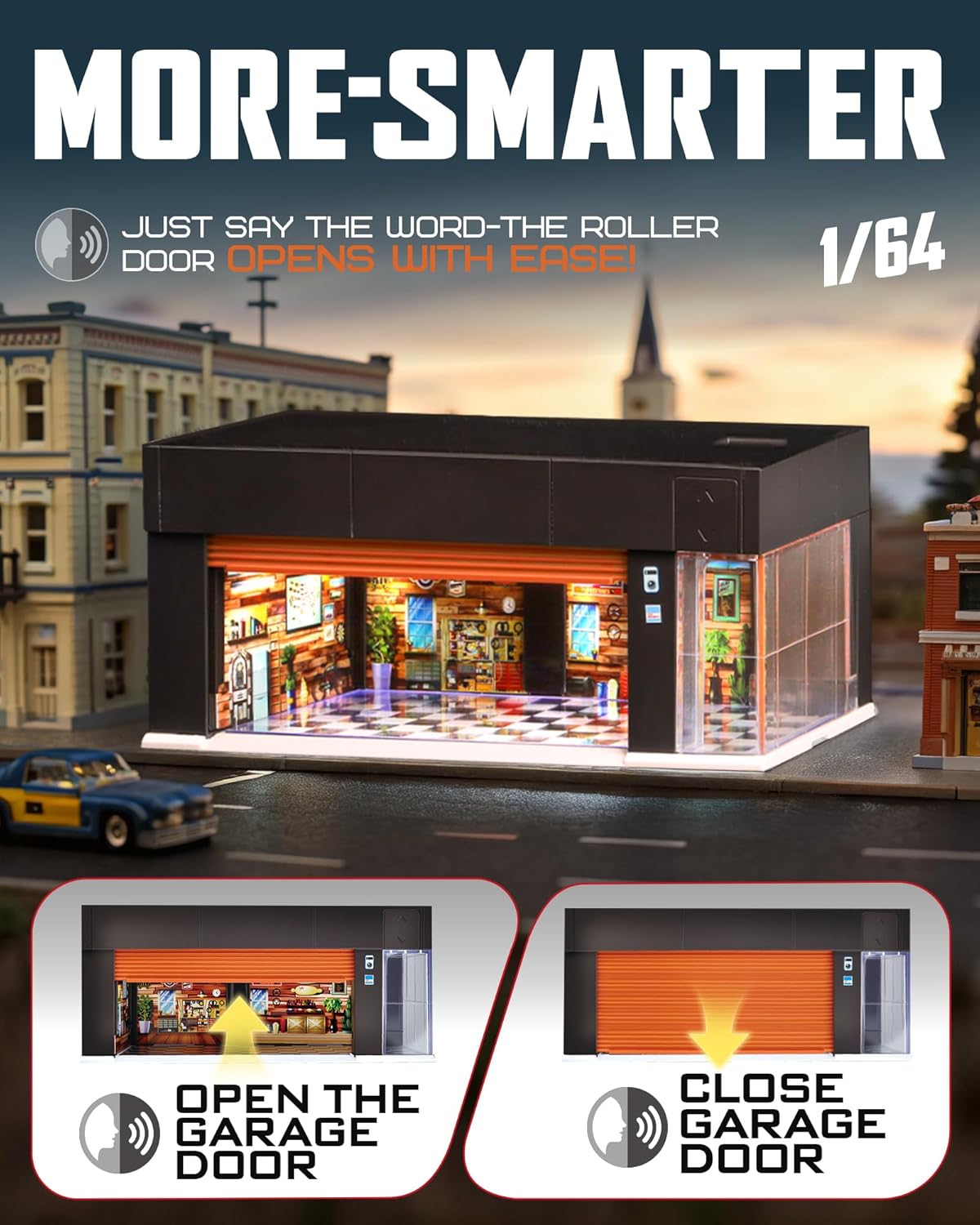 Electric Motorized Garage Diorama With Lights and Voice Control  for 1:64 Diecast Scale Models - USB chargeable and Battery Operated (No Cod Allowed On This Product) - Prepaid Orders Only