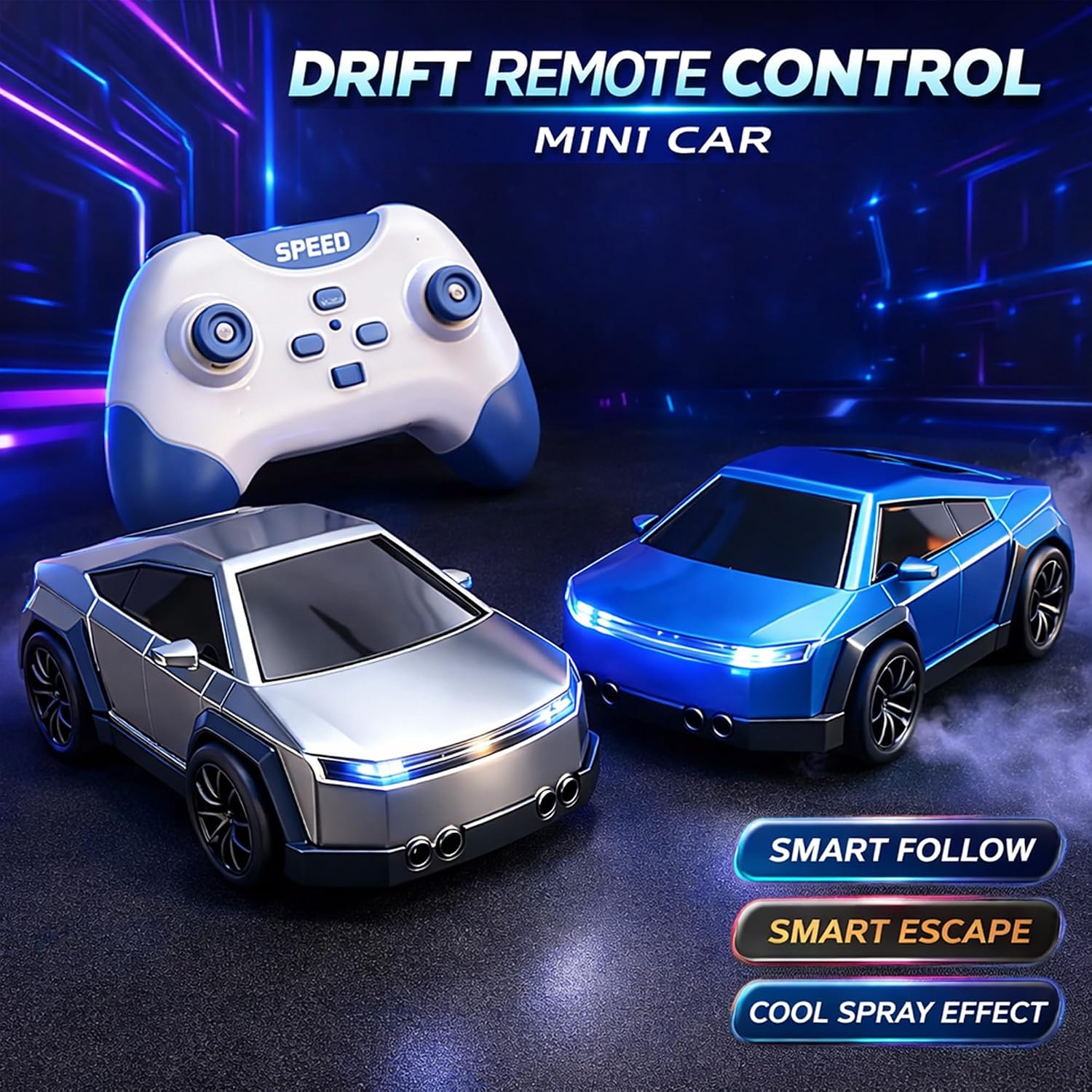 Cybertruck Style Mini Remote Control Drift Car with LED Lights & Spray Mist | 2.4GHz Remote Control Toy Car