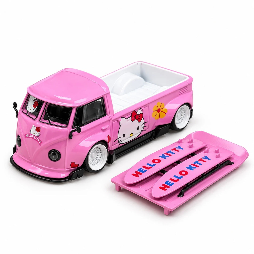 FLAME Hello Kitty T1 Bus Pink 1:64 Scale Diecast Model Car with Display Base