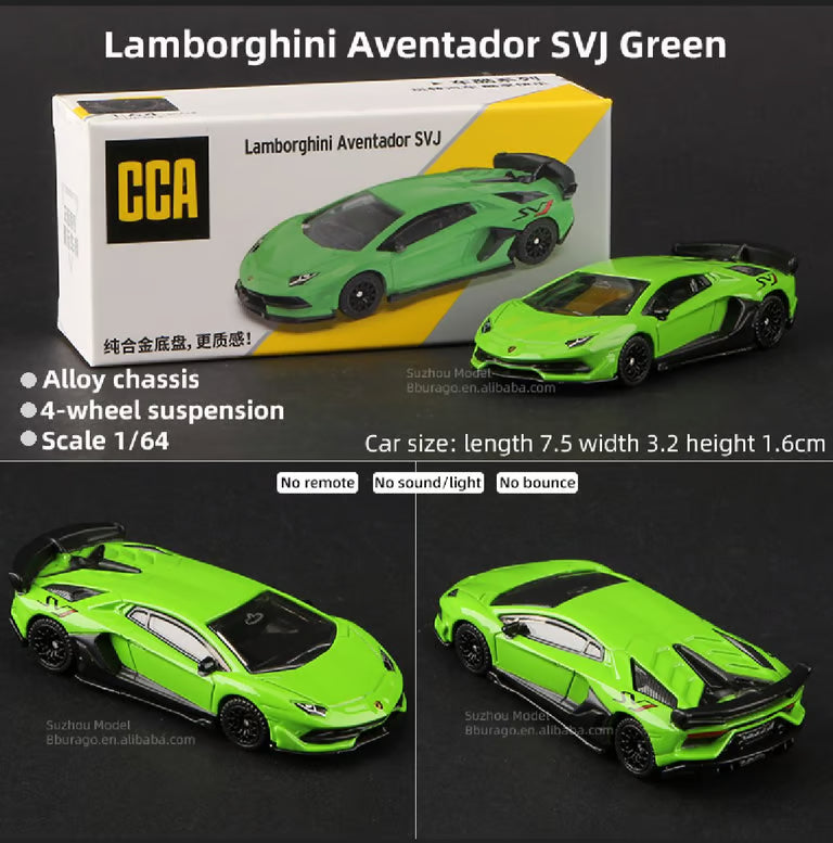 Scale 1 : 64 CCA Lamborghini Aventador SVJ : Green Diecast Metal Model Car
