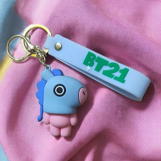 Bts / Bt21 3D Silicon Keychains with  Bagcharm and Strap ( Select From Dropdown Menu)