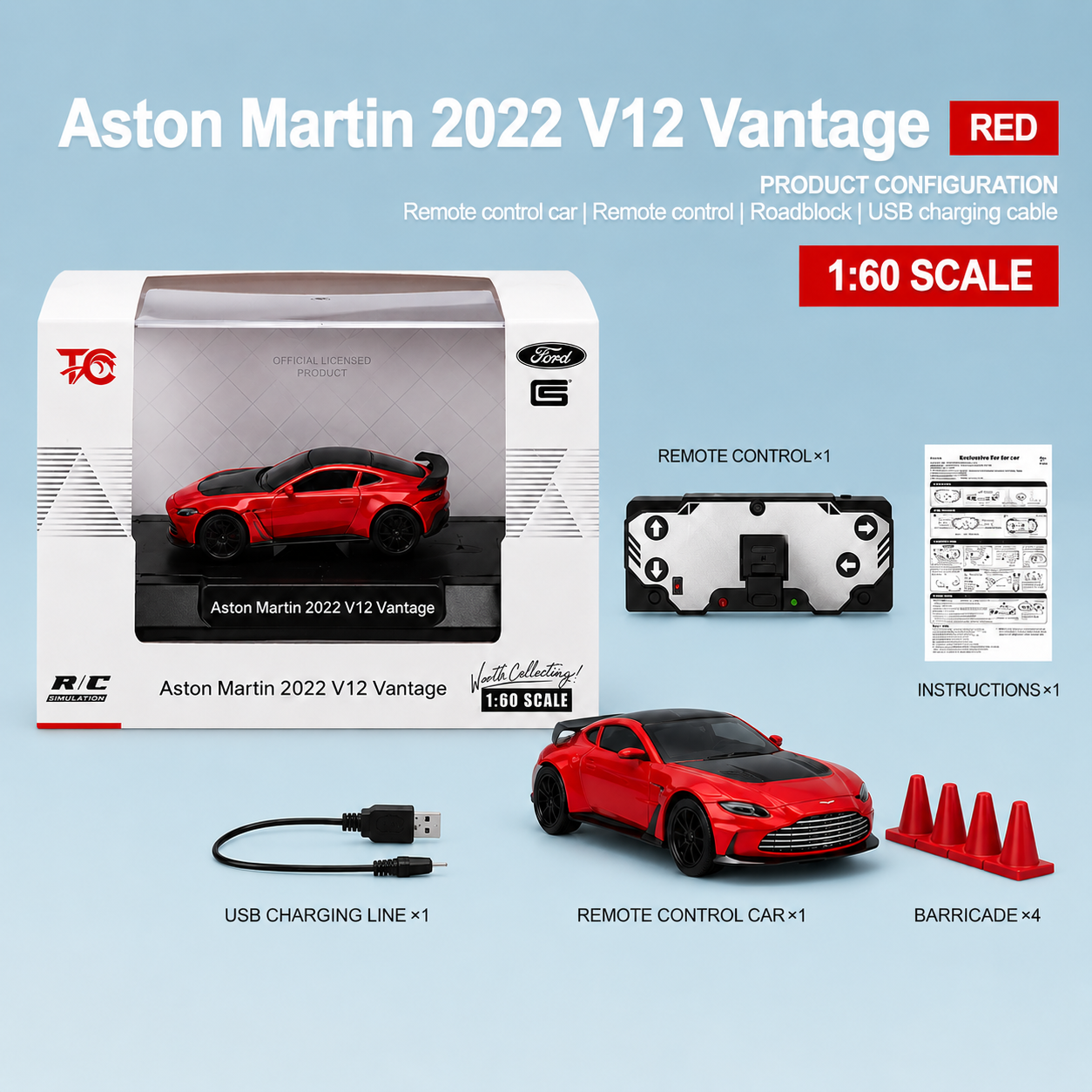 Aston Martin 2022 V12 Vantage Remote Controll Car – 1:60 Scale Collectible Model