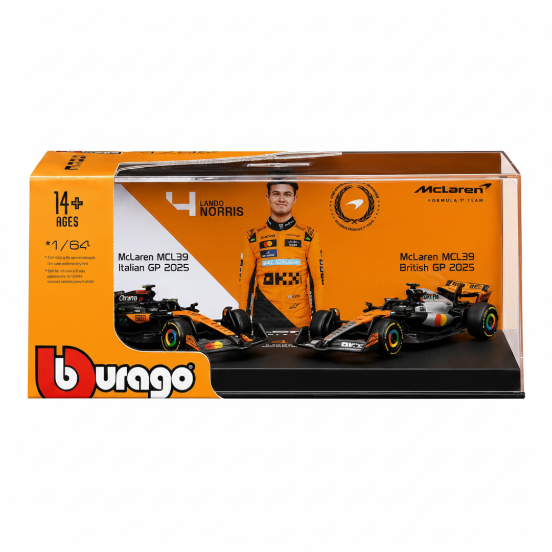 Bburago 2025 McLaren F1 MCL39 Lando Norris  – Formula 1 Twin Pack Die-Cast Model Cars 1:64 Scale (Preorder Ships 1st week of September)