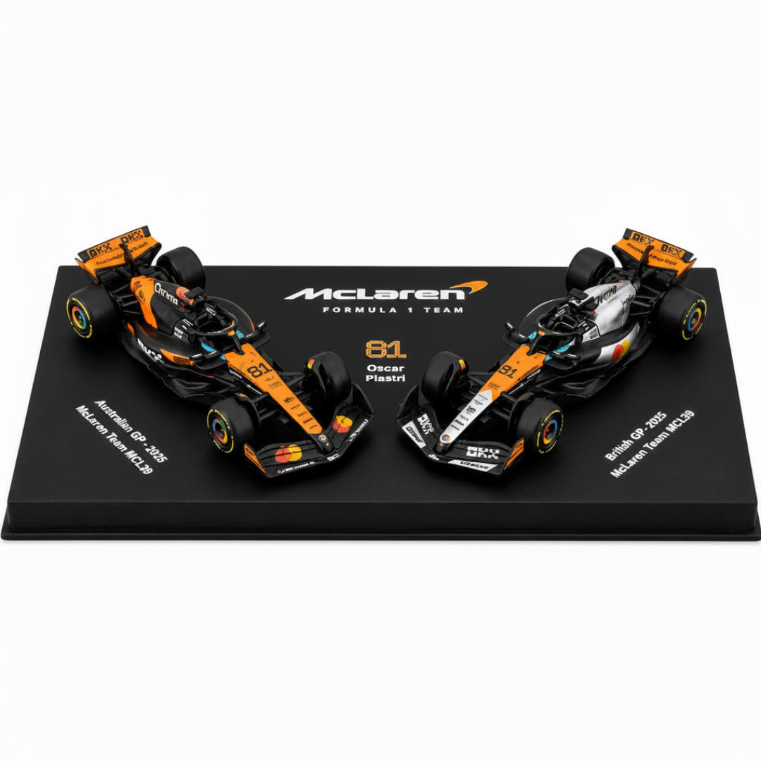 Bburago 2025 McLaren MCL39 Oscar Piastri Twin Pack Die-Cast Model Cars – Formula 1 1:64 Scale #81 (Preorder Ships 1st week of September)