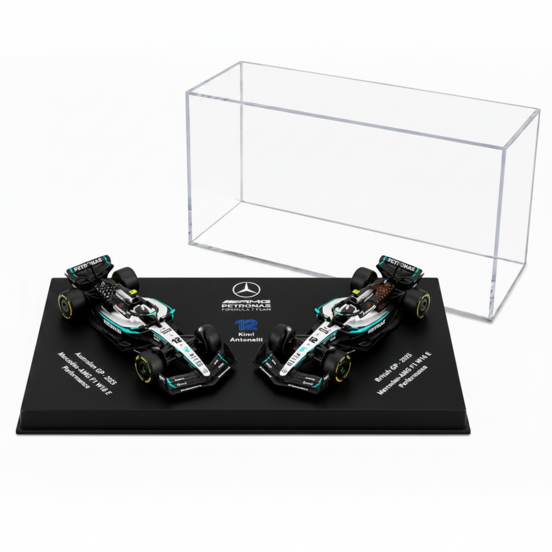 Bburago 2025 Mercedes-AMG Petronas F1 W16 E Kimi Antonelli Twin Pack Die-Cast Model Cars – Formula 1 1:64 Scale #12 (Preorder Ships 1st week of September)