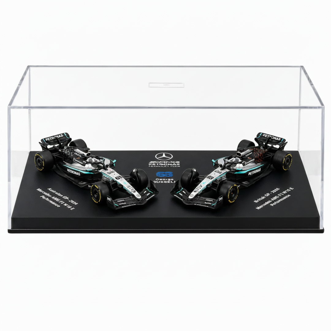 Bburago 2025 Mercedes-AMG Petronas F1 W16 George Russell Twin Pack Die-Cast Model Cars – Formula 1 1:64 Scale #63 (Preorder Ships 1st week of September)