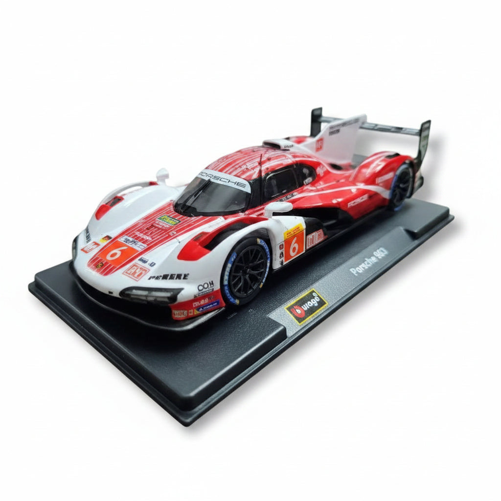 Bburago Porsche 963 #6 1:24 Scale Die-Cast Model Car | Porsche Racing Collectible with Display Base