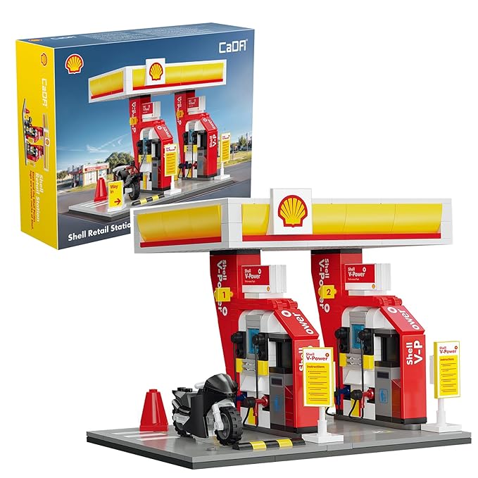 CaDA Shell Retail Station Building Block Set (305 Pcs) – Detailed Gas Station Model Kit