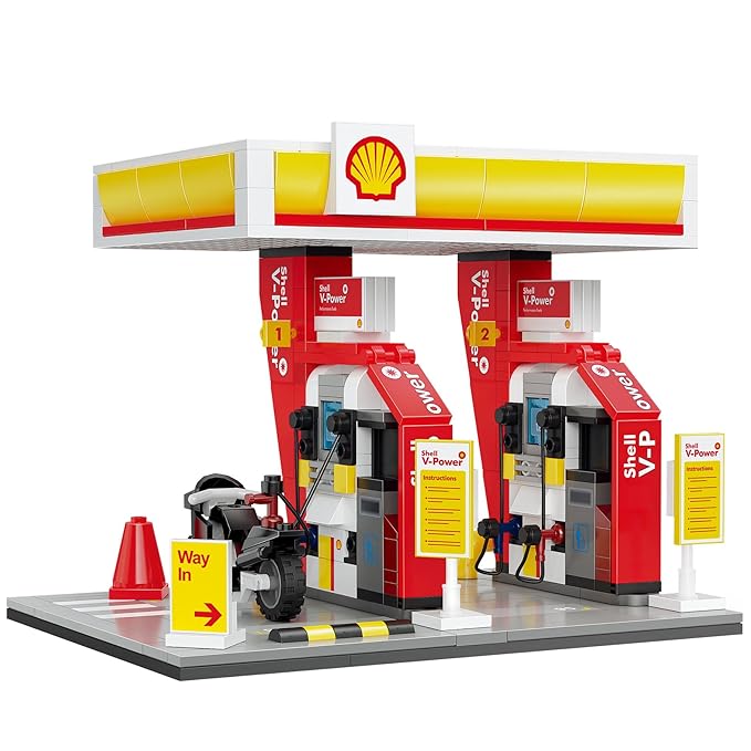 CaDA Shell Retail Station Building Block Set (305 Pcs) – Detailed Gas Station Model Kit