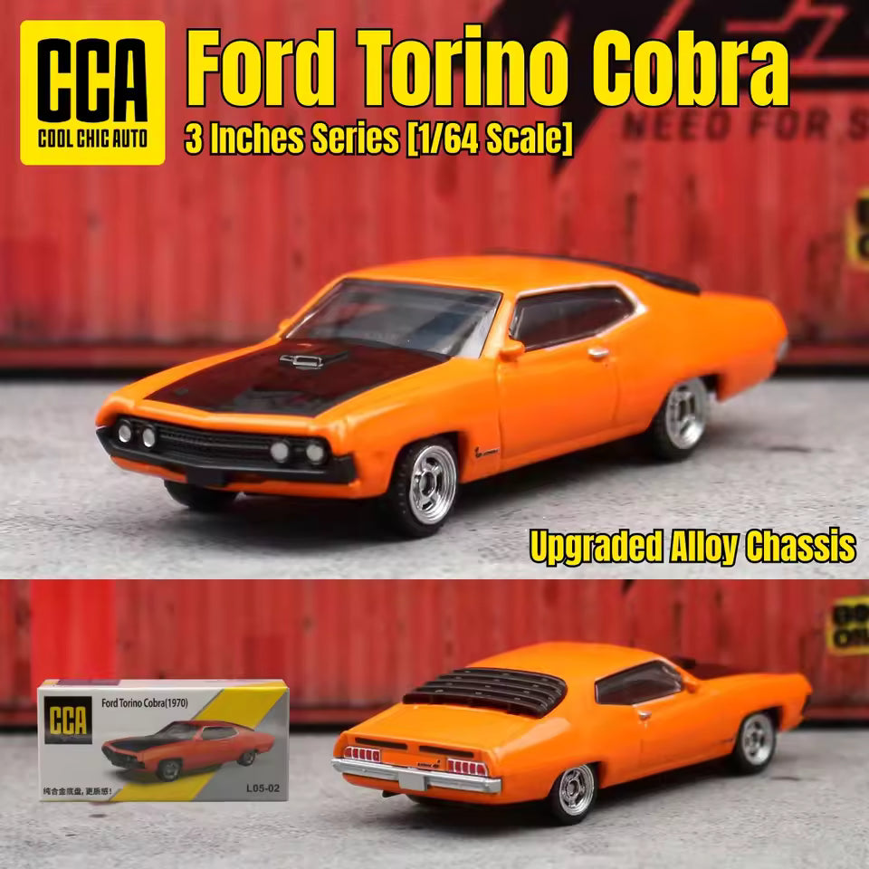 CCA Ford Torino Cobra Die-Cast Model Car – Orange, 1:64 Scale Classic Muscle Car