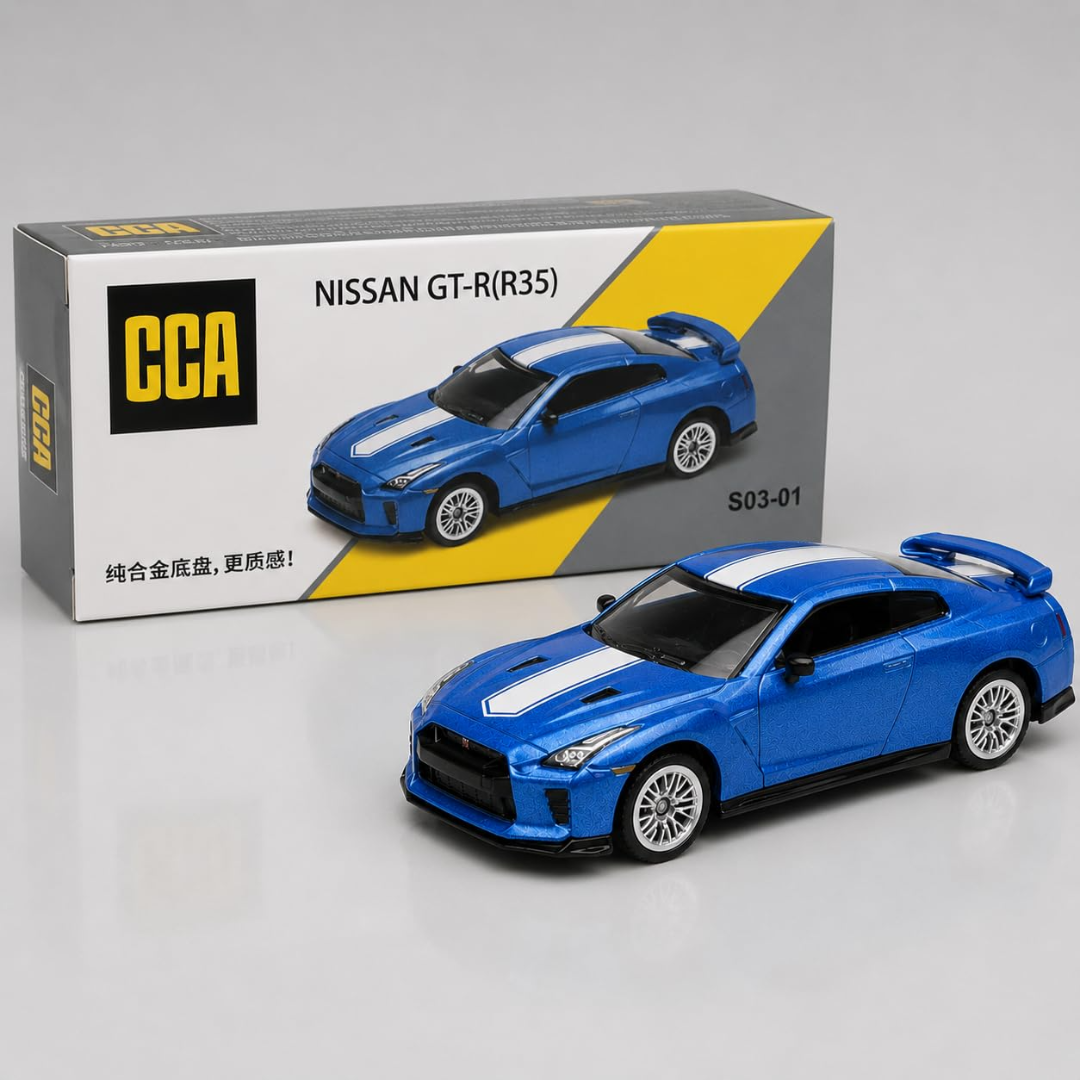 CCA Nissan GT-R R35 Blue & White 1:64 Diecast Model Car S03-01