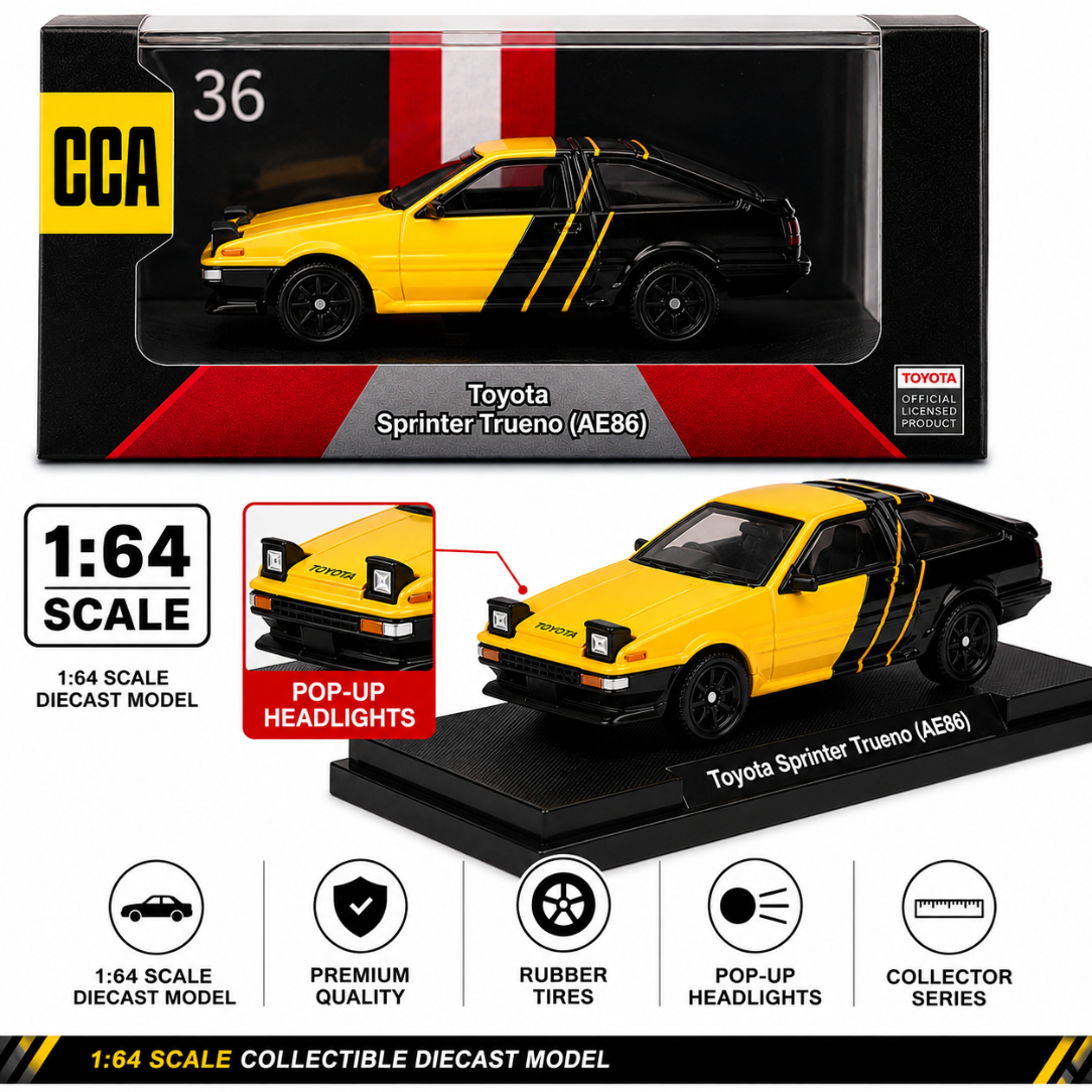 CCA Toyota Sprinter Trueno AE86 Yellow & Black 1:64 Diecast Model Car 036