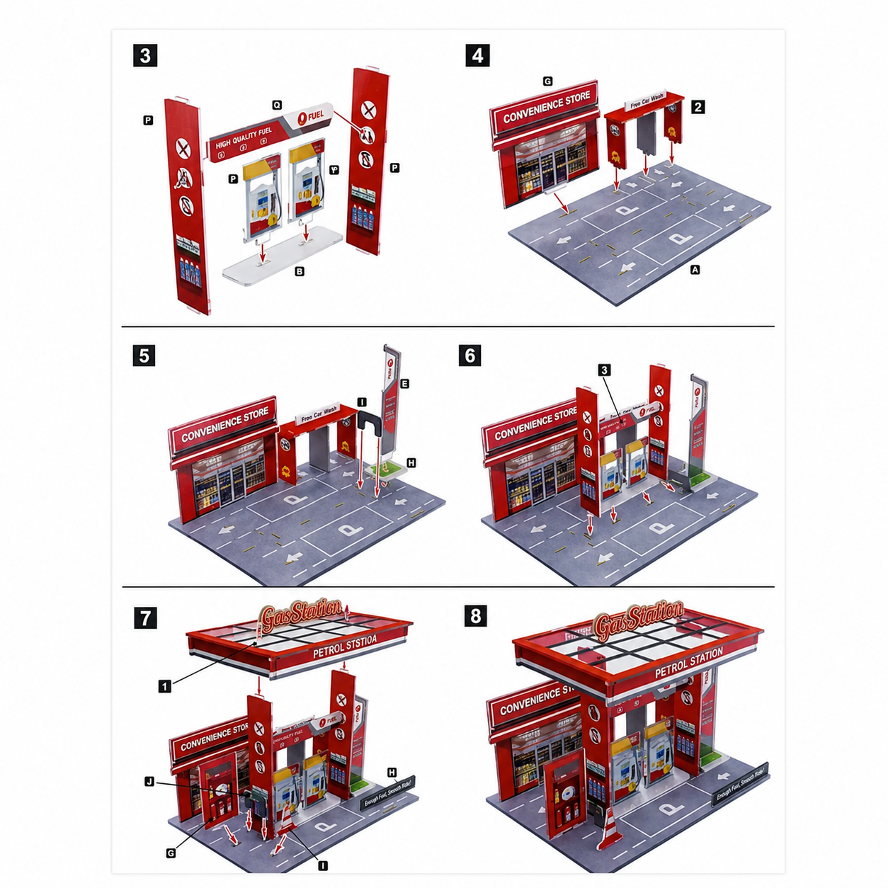 DIY Gas Station Diorama Playset with 2 Diecast Cars | 26-Piece Miniature Display Scene