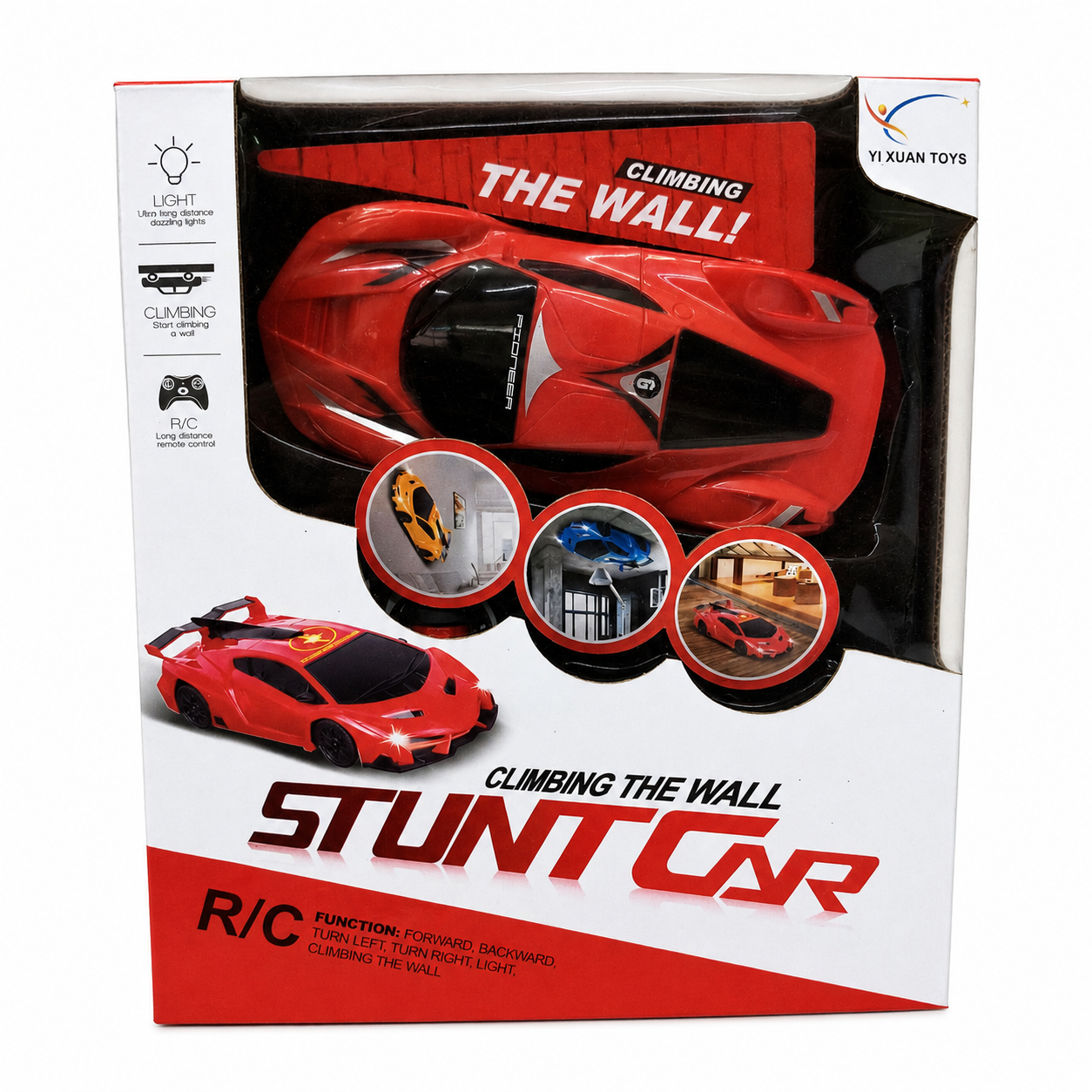 Wall Climbing RC Stunt Car with Remote Control, LED Lights, Rechargeable Toy Car for Kids(Red)