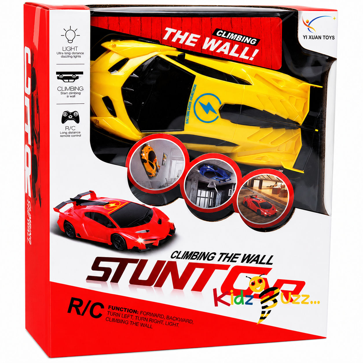 Wall Climbing RC Stunt Car with Remote Control, LED Lights, Rechargeable Toy Car for Kids(Yellow)