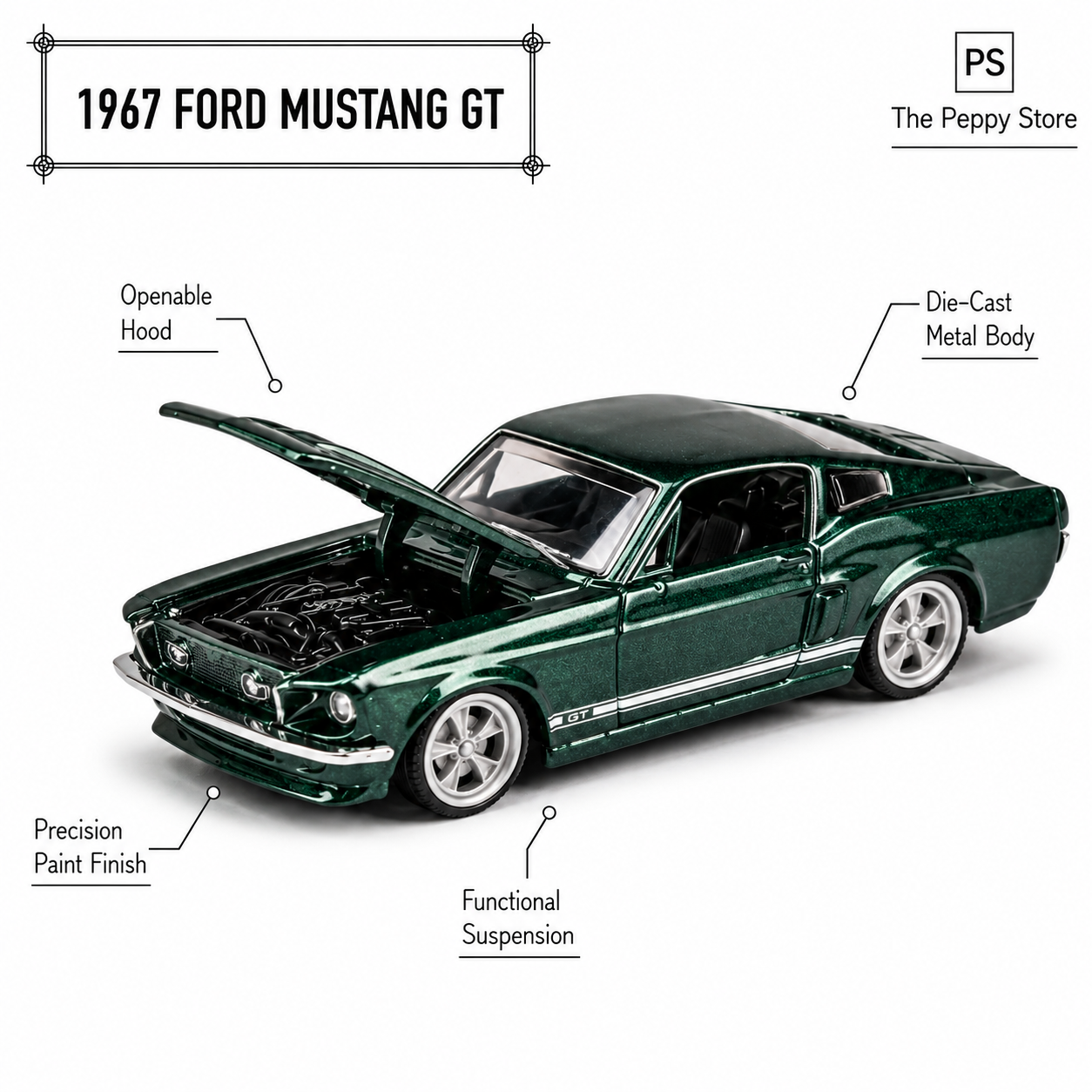 Official Bburago 46 1967 Ford Mustang GT - 1 : 64 Diecast Scale Model